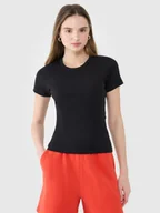 Koszulki i topy damskie - 4F T-shirt slim z prążkowanej dzianiny damski - czarny XXL - miniaturka - grafika 1
