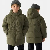 Kurtki damskie - KURTKA ZIMOWA CHŁOPIĘCA 4F 146 PŁASZCZ PUCHOWY Z KAPTUREM TDJAM464 AW24 - miniaturka - grafika 1