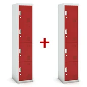 Szafki BHP - B2B Partner Szafka szatniowa 4-drzwiowa, zamek cylindryczny, 1800 x 380 x 450 mm, szara/czerwona, 1+1 GRATIS 485034 - miniaturka - grafika 1