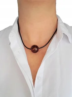 Naszyjnik bursztyn koniakowy kulka 30mm rzemyk - Naszyjniki - miniaturka - grafika 1