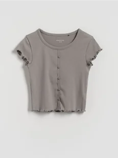Reserved - T-shirt z guzikami - ciemnoszary - Koszulki dla dziewczynek - miniaturka - grafika 1