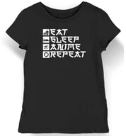 Koszulki i topy damskie - Koszulka damska anime z napisem "Eat Sleep Anime Repeat" czarna XXL - miniaturka - grafika 1