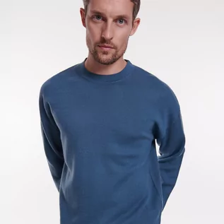 Swetry męskie - Reserved - PREMIUM Gładki sweter z wełną - Niebieski - grafika 1