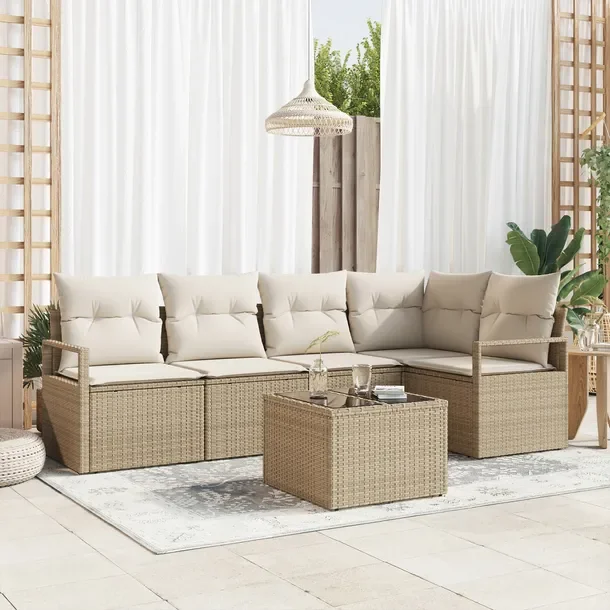 Zestaw sof zewnętrznych modułowych beżowo-biały, rattan, 3-elementowy