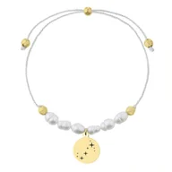 Bransoletki - Bransoletka sznurkowa białe perełki ze złotym medalikiem stal szlachetna Skorpion - Manoki - miniaturka - grafika 1