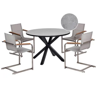 BELIANI Zestaw ogrodowy stół okrągły i 4 krzesła szary aluminium stal nierdzewna blat ze szkła ceramicznego meble ogrodowe nowoczesny - Meble ogrodowe - miniaturka - grafika 1