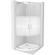 Kabiny prysznicowe - Mexen Rio kabina prysznicowa półokrągła 80x80 cm, pasy, chrom + brodzik Flat, biały - miniaturka - grafika 1