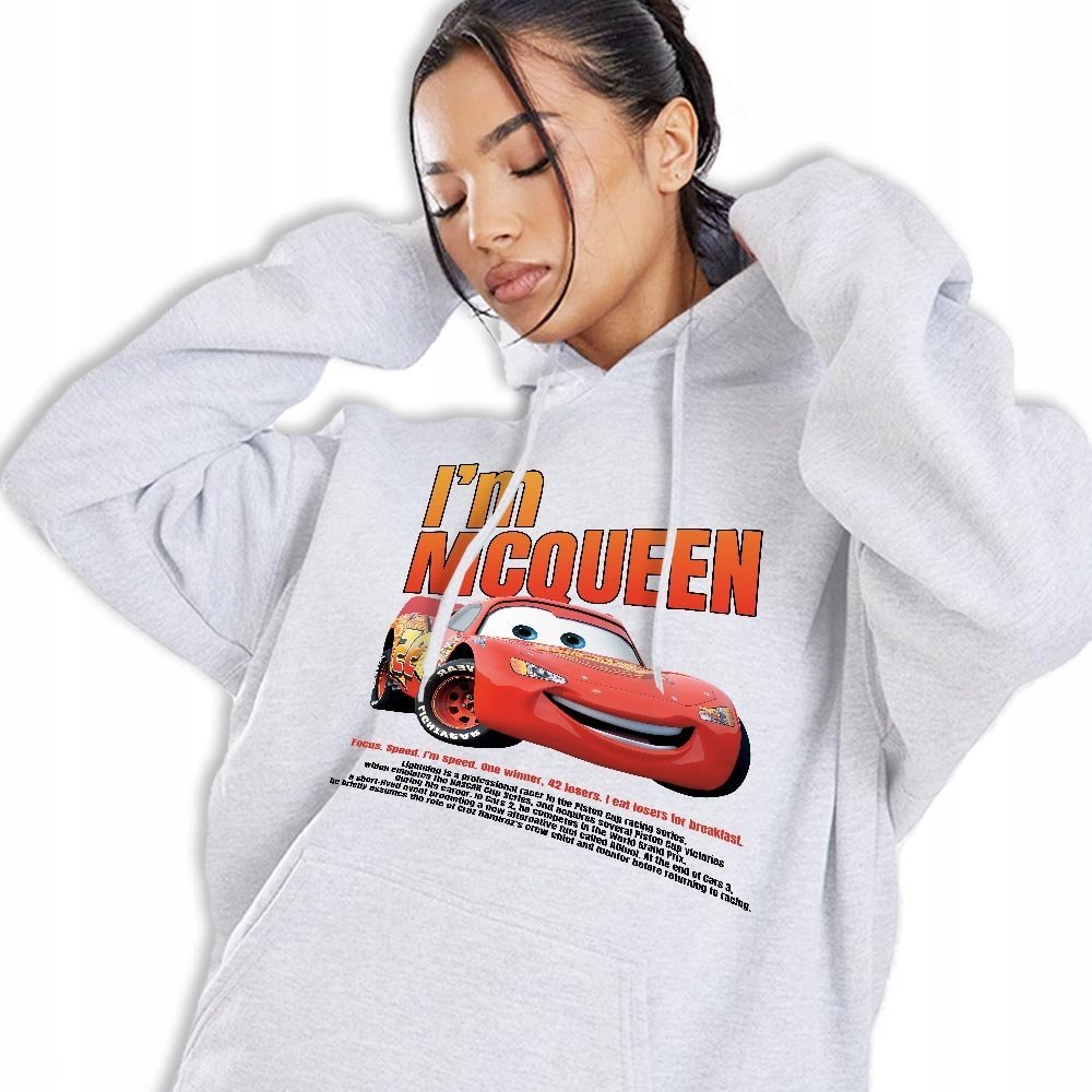 Bluza Z Kapturem Szara I'M MCQUEEN Młodzieżowe Trendy Styl Wzory Rozmiar S