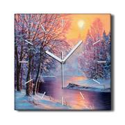 Zegary - Zegar na płótnie 30x30 cm Zima rzeka drzewa słońce, Coloray - miniaturka - grafika 1