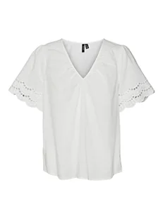 VERO MODA Women's VMSIV SS V-Neck TOP WVN BTQ bluzka, śnieżnobiała, XL, Snow White, XL - Bluzki damskie - miniaturka - grafika 1