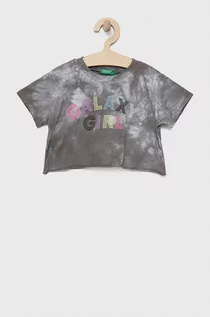 Koszulki dla dziewczynek - Benetton United Colors of t-shirt bawełniany dziecięcy kolor szary - grafika 1