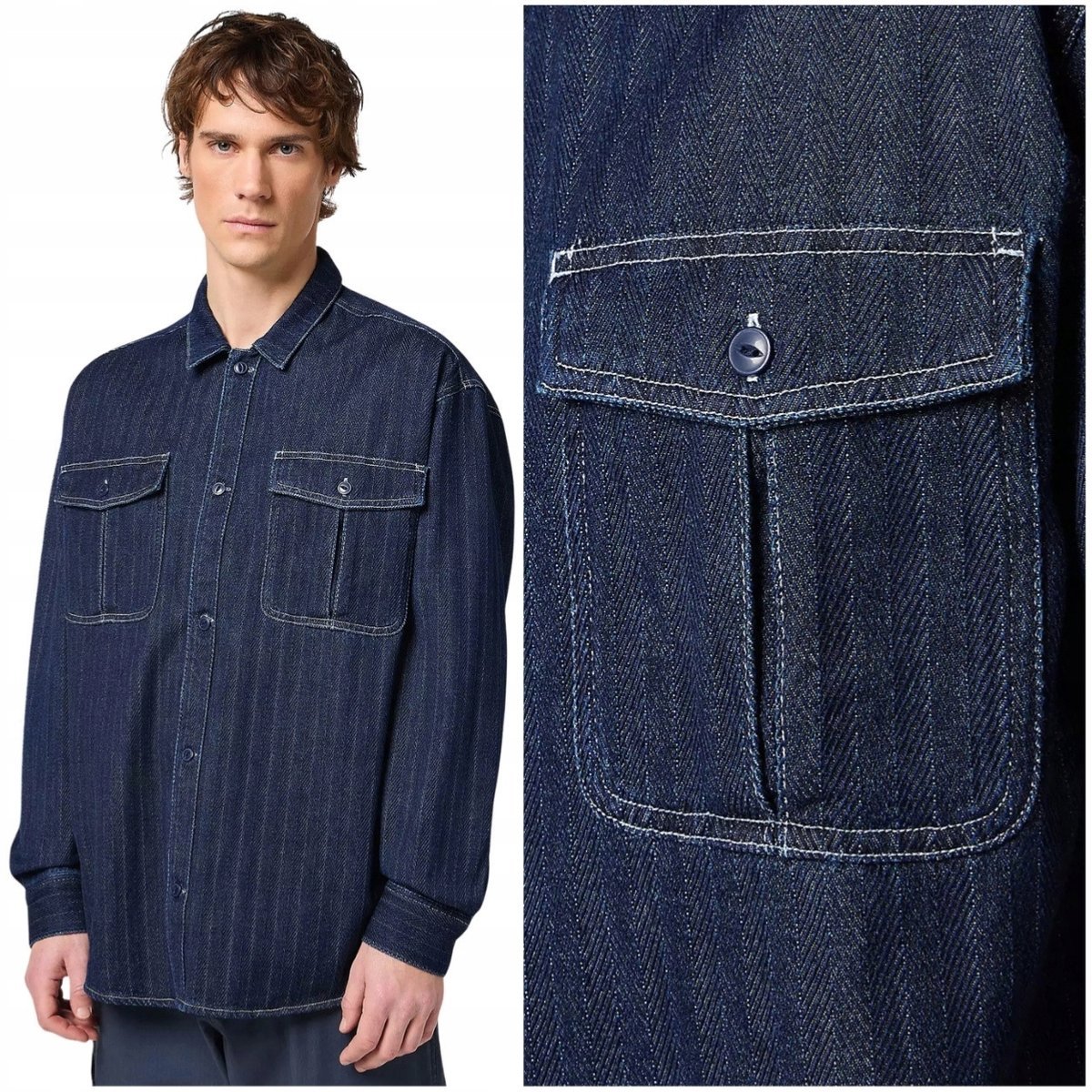 Wrangler Casey Jones Utility Shirt Indigo luźna koszula jeansowa męska XL