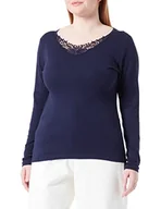 Koszulki i topy damskie - ONLY CARMAKOMA Women's CARKIRAZ Life L/S LACE TOP koszulka z długim rękawem, granatowa, M-46/48, Maritime Blue, 46/48 - miniaturka - grafika 1