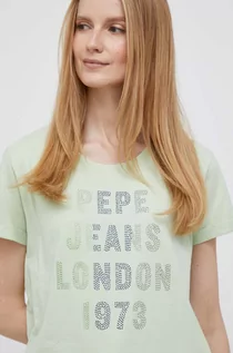 Koszulki sportowe damskie - Pepe Jeans t-shirt bawełniany AGNES kolor zielony - grafika 1