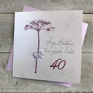Kartki okolicznościowe i zaproszenia - WHITE COTTON CARDS white cotton cards Dandelion, Happy Lovely Sister 101 cm ręcznie robiona kartka na 40. urodziny, biała, bd65-40 bd65-40 - miniaturka - grafika 1