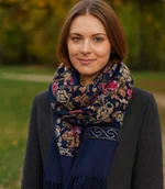 Apaszki i szaliki damskie - Szal damski folklorowy z kwiatowym haftem - miniaturka - grafika 1