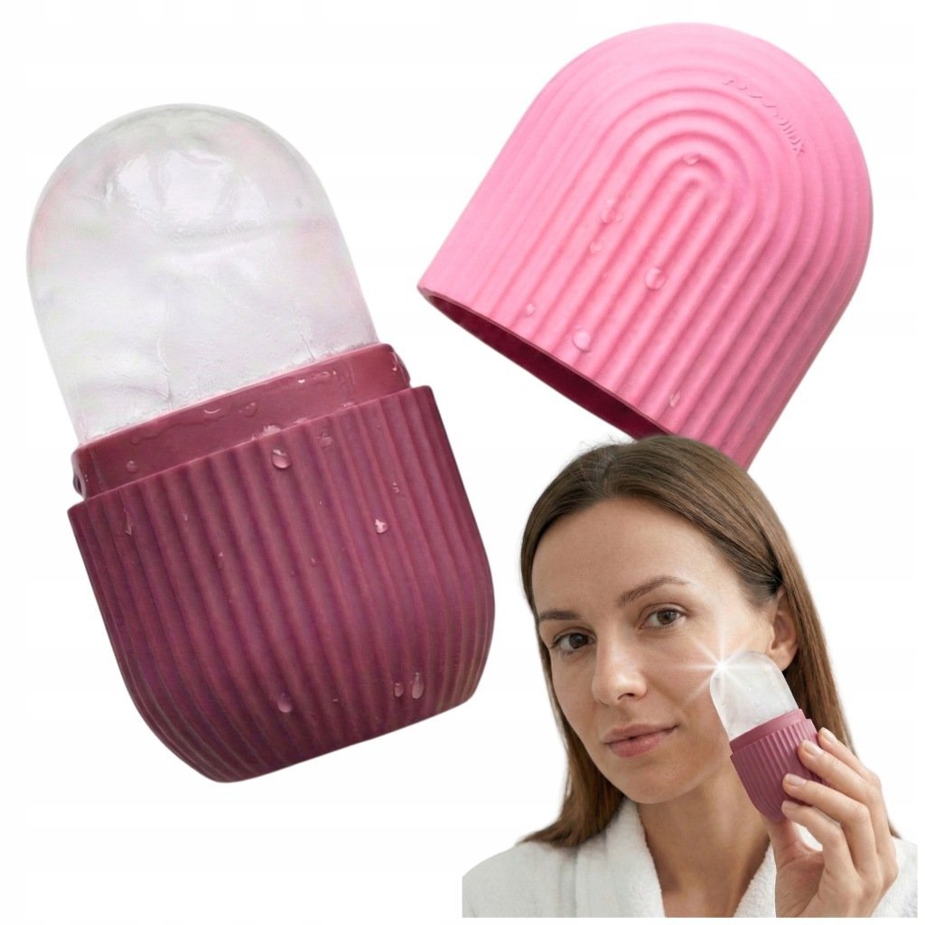 ICE CUBE LODOWY MASAŻER DO TWARZY I SZYI MASAŻ LODEM CHŁODZĄCY RÓŻOWY