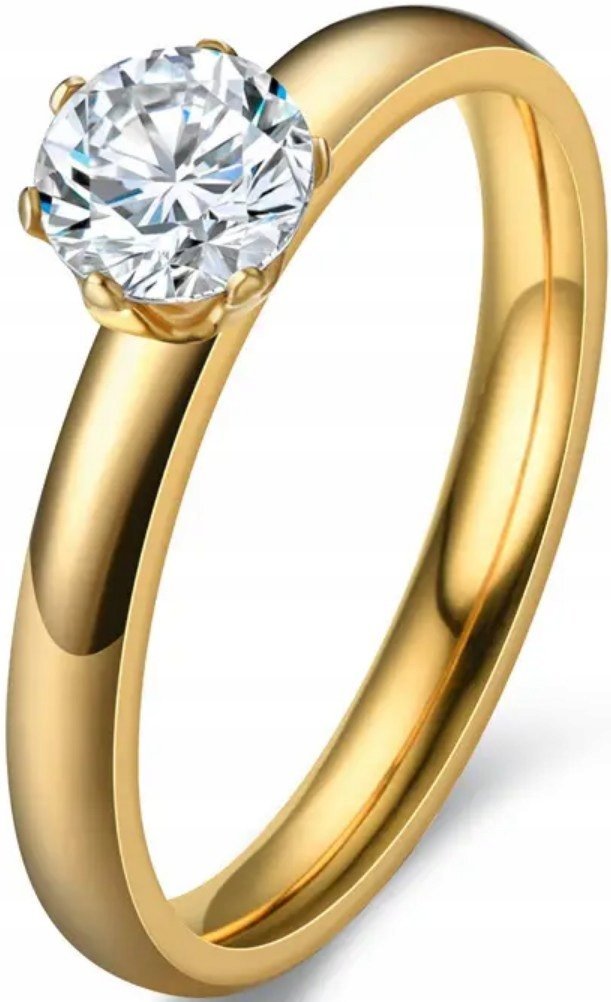 Złoty Pierścionek z Brylantem Elegancki Klasyczny Cyrkonia Stal Szlachetna