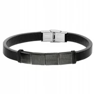 Bransolety męskie - CZARNA BRANSOLETKA MĘSKA SKÓRA I STALI SZLACHETNEJ - miniaturka - grafika 1