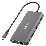 Huby USB - Unitek HUB USB HUB 8w1 USB3.1 Typ-C z Power Delivery 100W D1019A - miniaturka - grafika 1