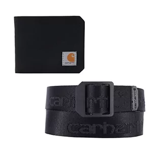 Carhartt Męskie passcase, trwałe portfele dwuskładane, dostępne w stylu skóry i płótna, zestaw prezentowy portfel i pasek (czarny portfel, czarny rozmiar średni pasek), jeden rozmiar - Paski - miniaturka - grafika 1