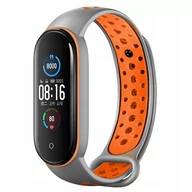 Akcesoria do smartwatchy - Opaska pasek perforowany do Xiaomi Mi Band 5/6 "Szaro-pomarańczowy" - miniaturka - grafika 1