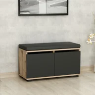 Szafki na buty - Ławka na buty Brande z 4 schowkami Ławka z siedziskiem 42 x 80 x 35 cm Szafka na buty z poduszką na siedzisko dąb / czarny - miniaturka - grafika 1