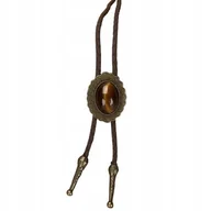 Krawaty i muchy męskie - BOLO KRAWAT Kowbojski Western TEXAS rzemyk stare złoto TYGRYSIE OKO KAMIEŃ - miniaturka - grafika 1