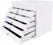 Pudełka i szkatułki - Szkatułka na biżuterię kuferek do biżuterii drewniana z lusterkiem, z szufladkami, biała - miniaturka - grafika 1