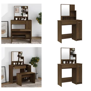 vidaXL Toaletka z lustrem brązowy dąb 86,5x35x136 cm - Toaletka - Stolik do makijażu - Stolik kosmetyczny - Toaletka - Toaletki - miniaturka - grafika 1