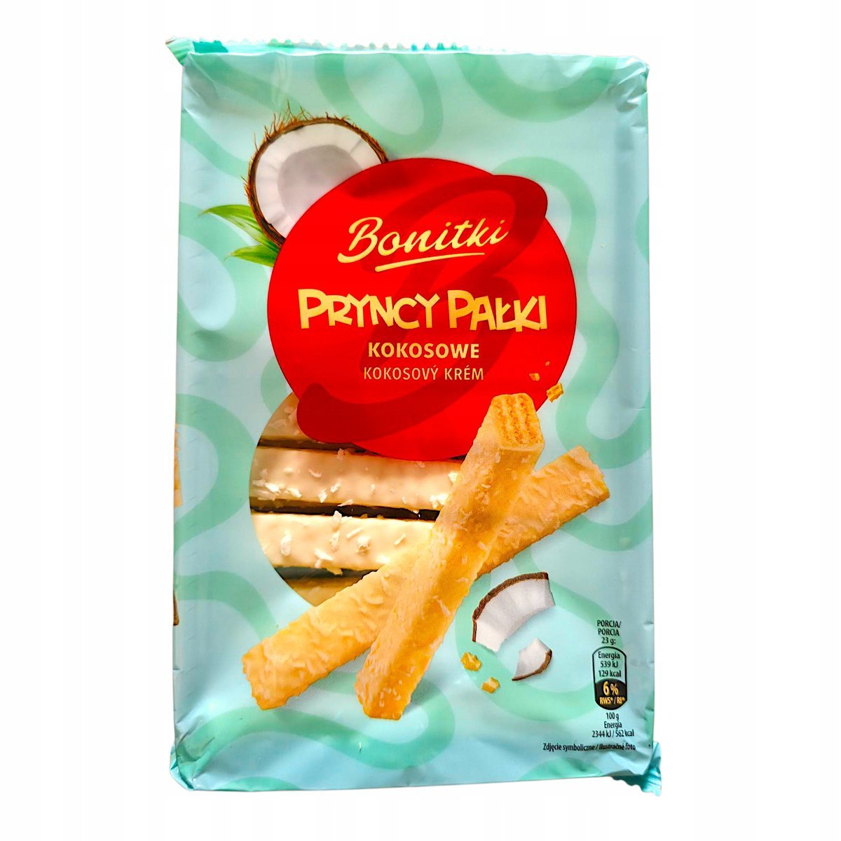 Wafelki Bonitki Pryncy pałki 200g o smaku kokosowym