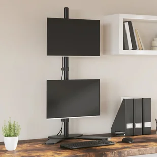 vidaXL Stojak na dwa monitory, czarny, stalowy, VESA 75/100 mm - Uchwyty do projektorów - miniaturka - grafika 1