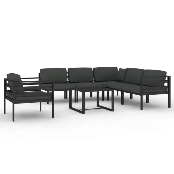 Antracytowy aluminiowy zestaw wypoczynkowy do ogrodu z poduszkami