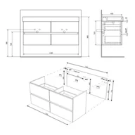 Szafki łazienkowe - Sapho Filena 120 Zestaw szafka podumywalkowa 118x43x51,5 cm + umywalka meblowa podwójna 120x45,5 cm + lustro z oświetleniem LED 120x55 cm biały/biały mat/chrom KSET-061 - odbiór osobisty: Kraków, Warszawa - miniaturka - grafika 1
