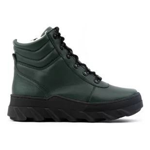 Buty damskie botki śniegowce zimowe skórzane 0697W zielone - WASAK - Półbuty damskie - miniaturka - grafika 1
