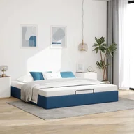 Łóżka - vidaXL Rama łóżka otomana bez materacem, niebieska, 180x200cm, tkanina - miniaturka - grafika 1