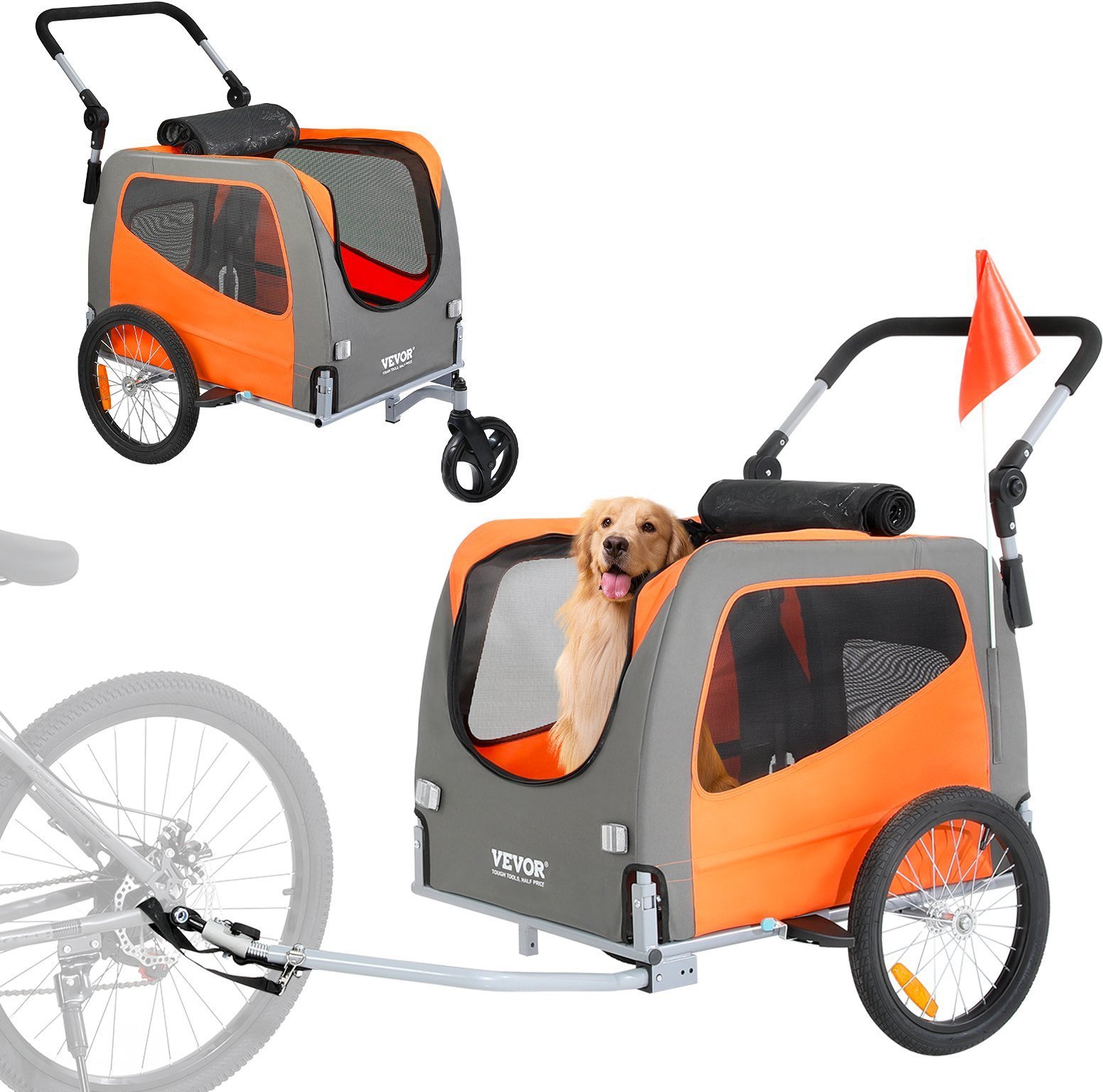 Przyczepka rowerowa dla psa do przewozu transporter do 30 kg pomarańczowy