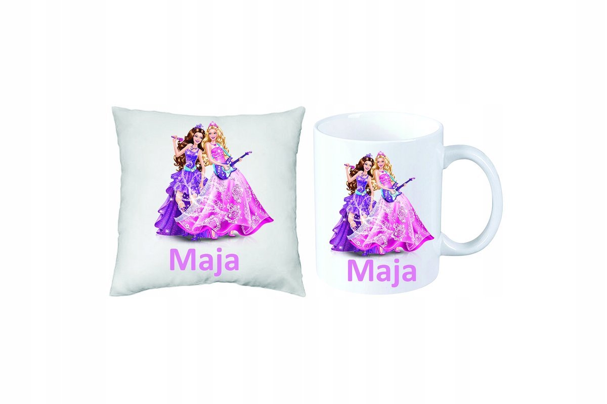 ZESTAW PREZENT PODUSZKA + KUBEK BARBIE + IMIĘ