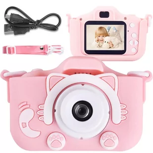 APARAT CYFROWY DLA DZIECI KOTEK KAMERA GRY + KARTA 32GB ABC1 RÓŻOWY - Aparaty Cyfrowe - miniaturka - grafika 1