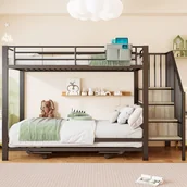 Łóżka dla dzieci i młodzieży - Łóżko piętrowe 90x200 + 180x200 cm - Łóżko chowane - Torby do przechowywania - Drabina bezpieczeństwa - Czarny (Materac nie jest wliczony w cenę) - miniaturka - grafika 1