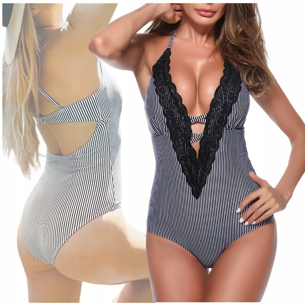 STRÓJ KĄPIELOWY JEDNOCZĘŚCIOWY DAMSKI KOSTIUM CZARNY SEKSOWNY MODELUJĄCY M