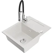 Zlewozmywaki z baterią - Mexen Enzo zlewozmywak granitowy 1-komorowy z ociekaczem i baterią kuchenną Aster, biały - miniaturka - grafika 1