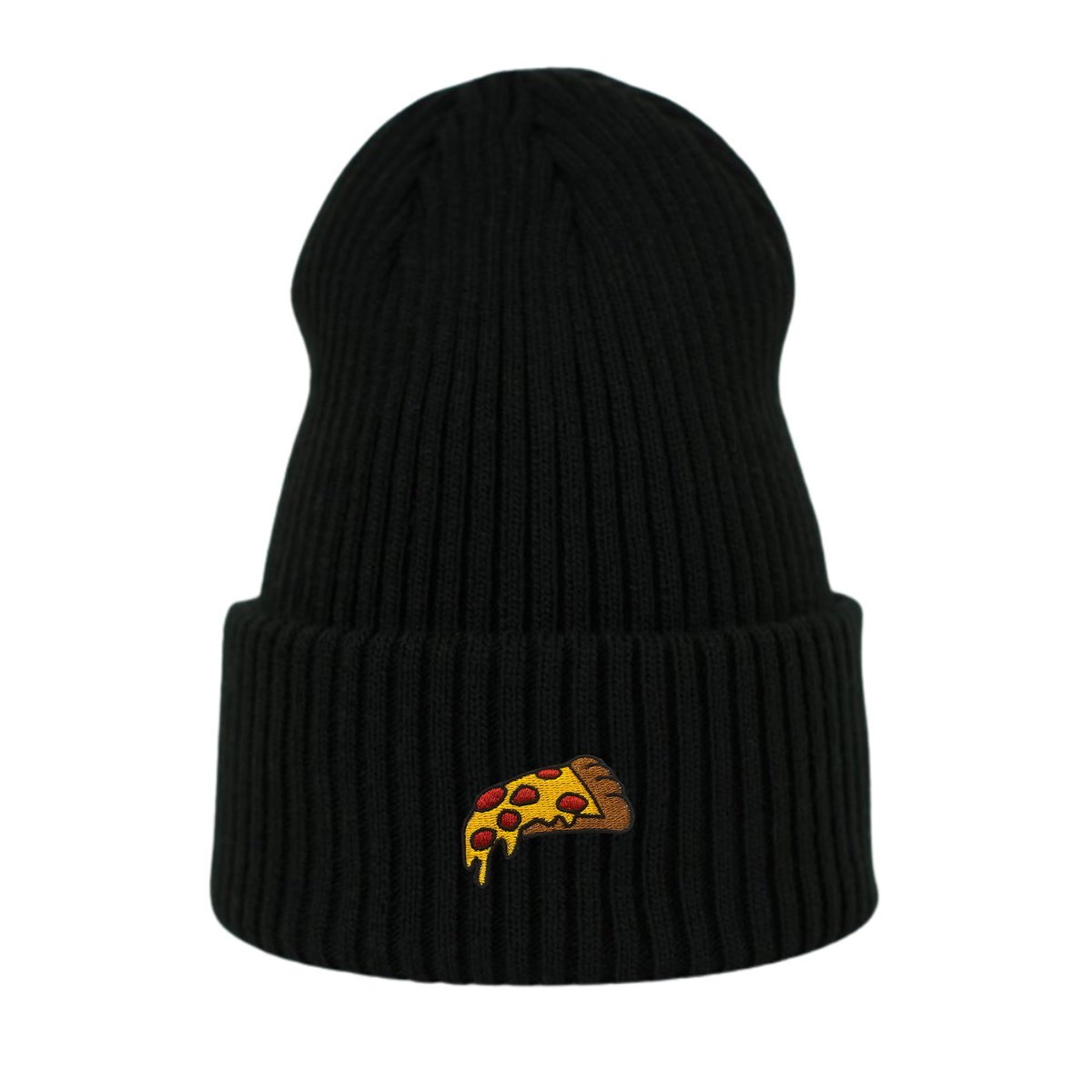 Haftowana czapka beanie - PIZZA - czarny