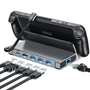HUB Adapter do Steam Deck USB-C USB-A HDMI RJ45 PD szary - Adaptery i przejściówki - miniaturka - grafika 1