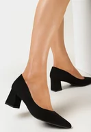 Czółenka - Czarne Czółenka z Imitacji Zamszu na Stożku Natania - miniaturka - grafika 1