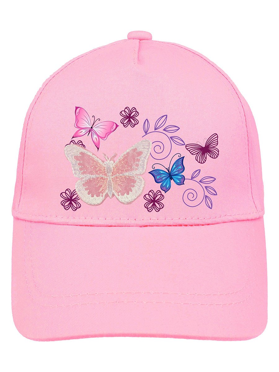 Dziewczęca czapka z daszkiem w motylki różowa Ambra r.50/52