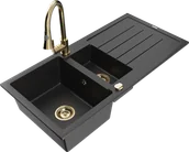 Zlewozmywaki z baterią - Mexen Andres zlewozmywak granitowy 1,5-komorowy z ociekaczem i baterią kuchenną Elia, czarny/srebrny metalik - 6515-73-670101-50 - miniaturka - grafika 1