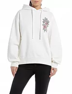 Bluzy damskie - Replay Damska bluza z kapturem oversize, 011 Natural White, XS - miniaturka - grafika 1