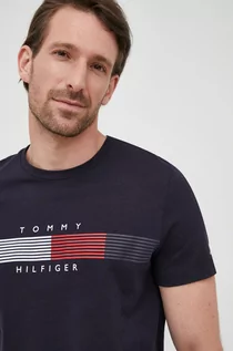 Koszulki męskie - Tommy Hilfiger t-shirt bawełniany kolor granatowy z nadrukiem - grafika 1
