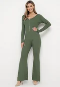 Kombinezony - Zielony Wiskozowy Kombinezon Bodycon z Prążkowaniem i Suwakiem Alnorema - miniaturka - grafika 1